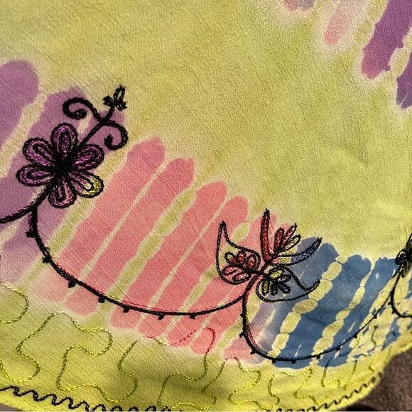 Embroidered scoop neck sleeveless tie dye knee length a-line swing dress - Picture 6 of 14